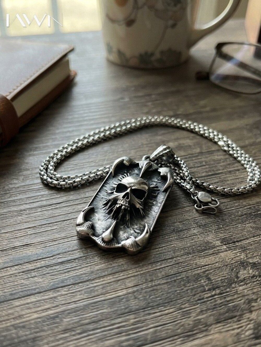 Mens Dragon Claw Skull Pendant Necklace